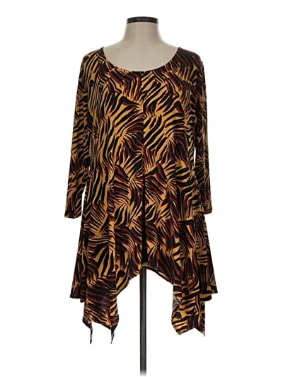 Attitudes By Renee Long Sleeve Top Brown Crew Neck Tops