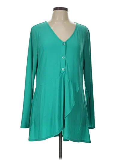 Pre-owned Attitudes By Renee Long Sleeve Top Teal V-neck Tops