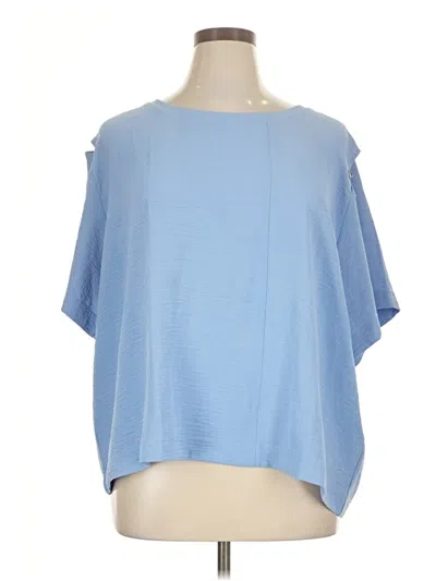 Pre-owned Attitudes By Renee Short Sleeve Blouse In Blue