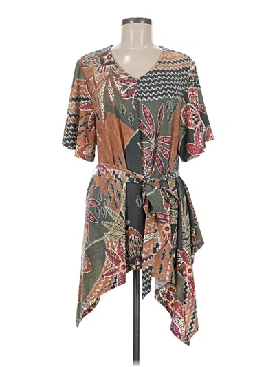 Pre-owned Attitudes By Renee Short Sleeve Blouse In Brown