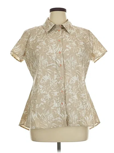 Pre-owned Attitudes By Renee Short Sleeve Button Down Shirt In Tan