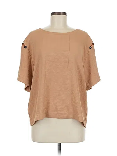 Pre-owned Attitudes By Renee Short Sleeve Top Tan Boatneck Tops In Brown