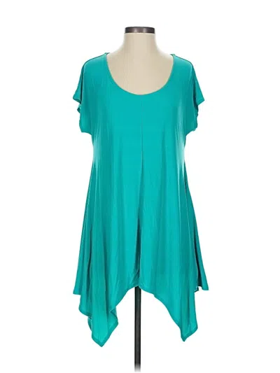 Pre-owned Attitudes By Renee Short Sleeve Top Teal Scoop Neck Tops In Blue