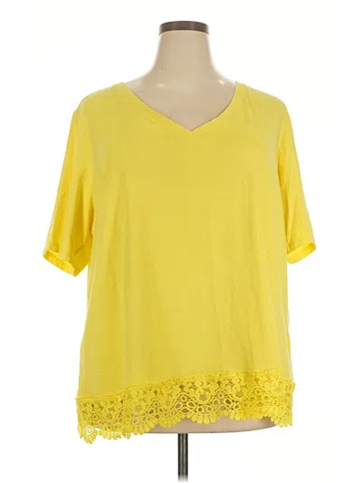 Pre-owned Attitudes By Renee Short Sleeve Top Yellow V-neck Tops