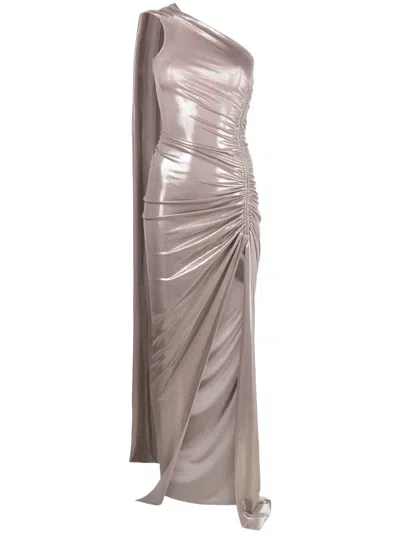 Atu Body Couture Asymmetric Ruched Maxi Dress In Neutrals
