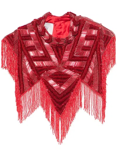 Atu Body Couture Bead-detailed Top In Red