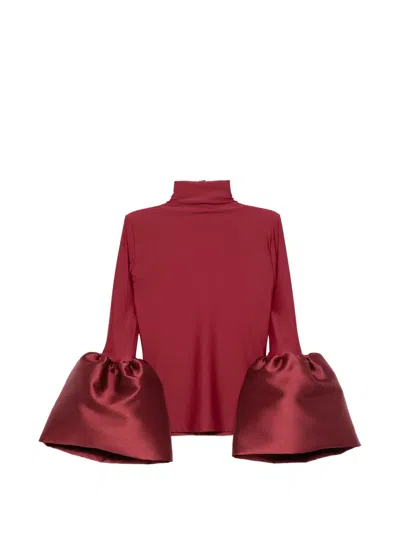 Atu Body Couture Bell-sleeve Roll-neck Top In Red