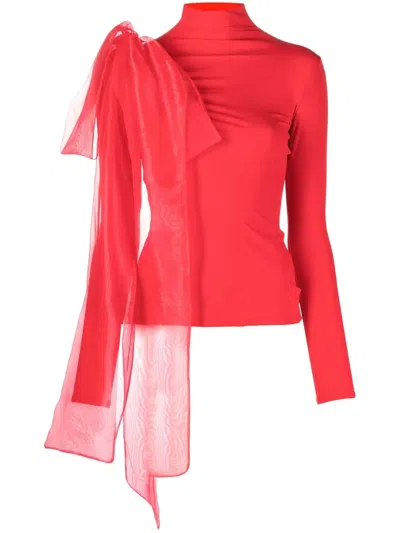 Atu Body Couture Bow-embellished High-neck Top In Red