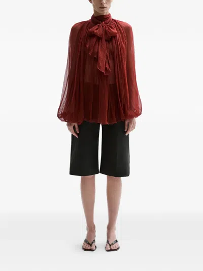 Atu Body Couture Bow Pleated Blouse In Red