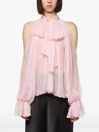 Atu Body Couture Cold-shoulder Pussy-bow Blouse In Pink