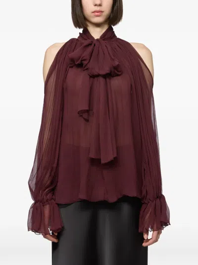 Atu Body Couture Cold-shoulder Silk-chiffon Blouse In Burgundy