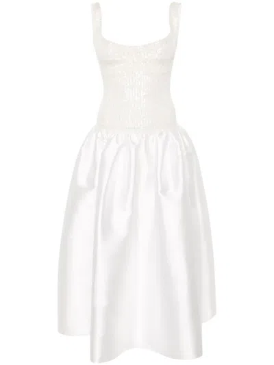 Atu Body Couture Sequined-bodice Flared Gown In White