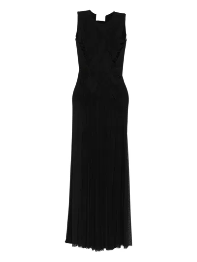 Atu Body Couture Cross-panel Pleated Maxi Dress In Black