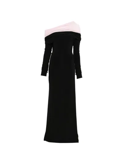 Atu Body Couture Crown Off-shoulder Long-sleeve Maxi Dress In Black