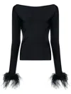 Atu Body Couture Feather-cuffs Long Sleeve Top In Black