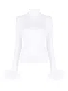 Atu Body Couture Feather-cuffs Roll-neck Top In White