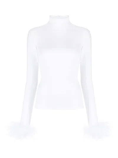 Atu Body Couture Feather-cuffs Roll-neck Top In White
