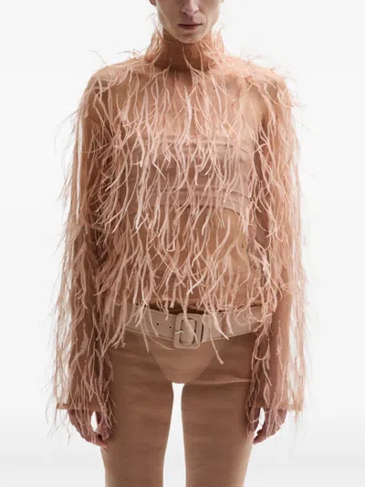 Atu Body Couture Feather High-neck Top In Neutral
