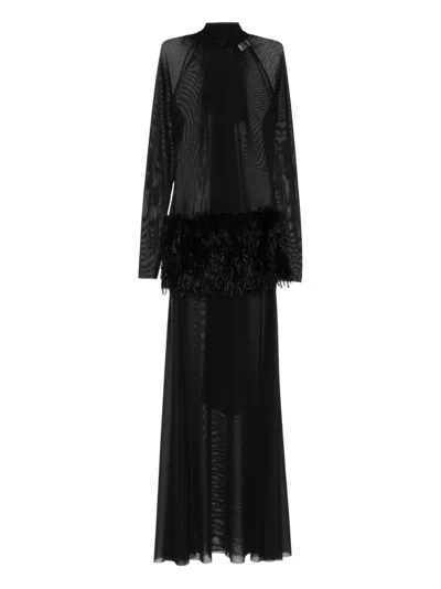 Atu Body Couture Feather-panel Gown In Blue