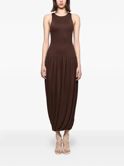 Atu Body Couture Gathered Midi Dress In Brown