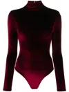 Atu Body Couture High-neck Velvet Bodysuit In Red