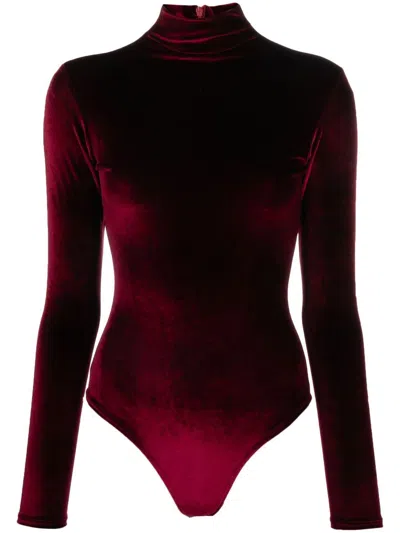 Atu Body Couture High-neck Velvet Bodysuit In Red