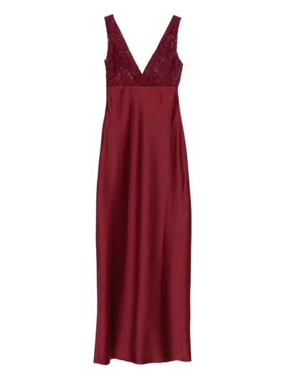 Atu Body Couture Lace V-neck Maxi Dress In Red