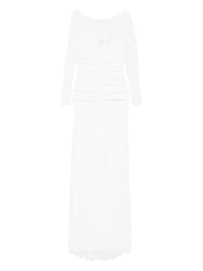 Atu Body Couture Long-sleeve Gathered Maxi Dress In White