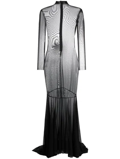 Atu Body Couture Long-sleeve Semi-sheer Dress In Black