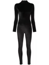 Atu Body Couture Velvet-effect Long-sleeve Jumpsuit In Black