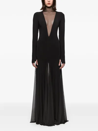 Atu Body Couture Mesh-panelled Maxi Dress In Black