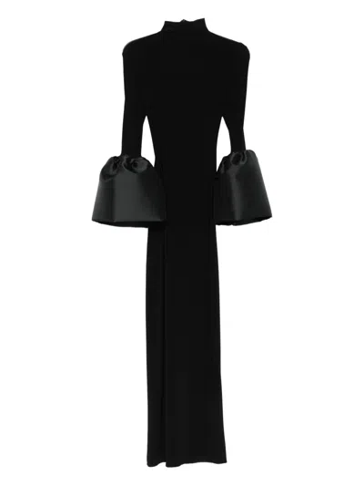 Atu Body Couture Mock-neck Bell-sleeve Midi Dress In Black