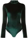 Atu Body Couture Mock-neck Velvet Bodysuit In Green