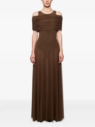 Atu Body Couture Off-shoulder Maxi Dress In Brown