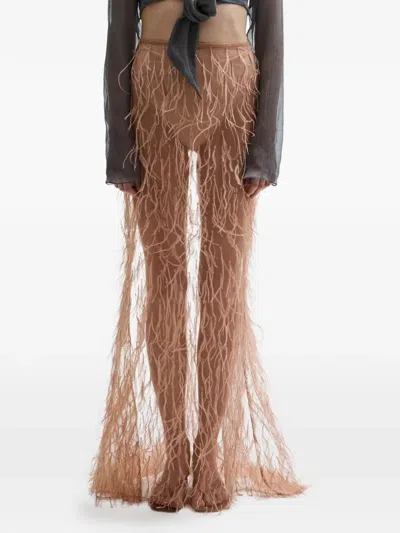 Atu Body Couture Plume Feather Embellished Skirt In Neutral