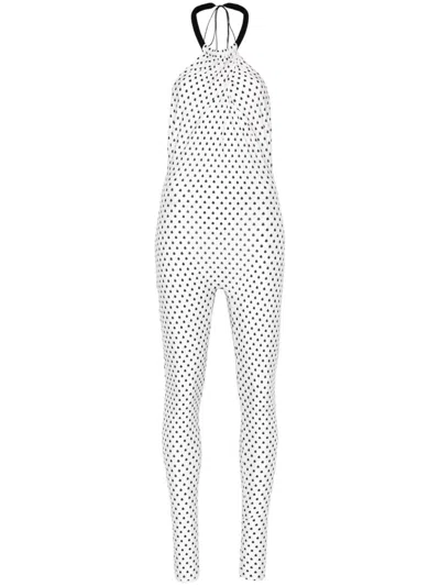 Atu Body Couture Polka Dot Jumpsuit In 白色