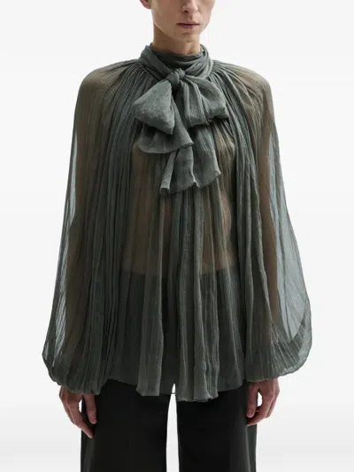 Atu Body Couture Pussy-bow Pleated Blouse In Gray