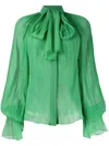 Atu Body Couture Pussy-bow Silk Blouse In Green