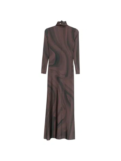 Atu Body Couture Roll-neck Print Maxi Dress In Brown