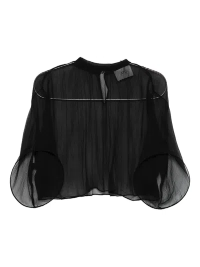 Atu Body Couture Ruffled Silk Blouse In Black