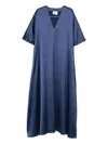 Atu Body Couture Satin V-neck Maxi Dress In Blue