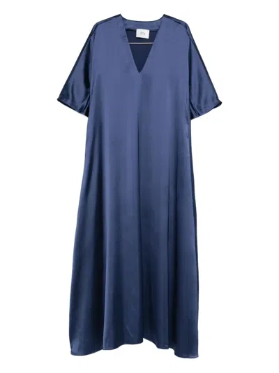 Atu Body Couture Satin V-neck Maxi Dress In Blue