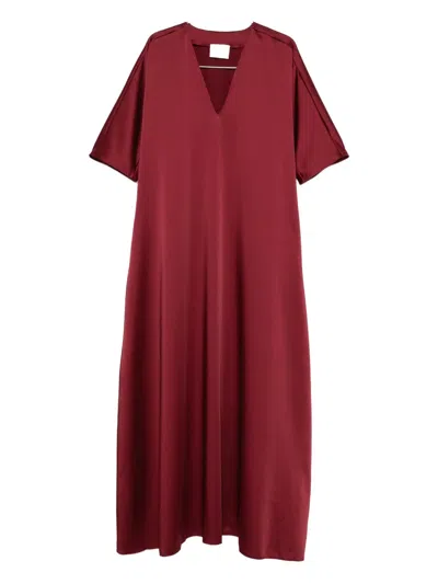 Atu Body Couture Satin V-neck Maxi Dress In Red