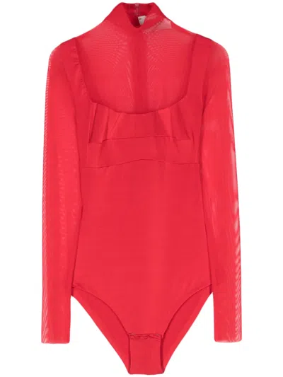 Atu Body Couture Mesh-panelling Bodysuit In Red