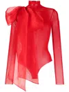 Atu Body Couture Semi-sheer Bow-detail Bodysuit In 红色