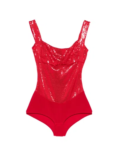 Atu Body Couture Sequin Bodysuit In Red