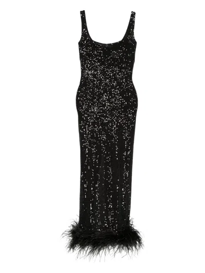 Atu Body Couture Sequin Feather Dress In Black