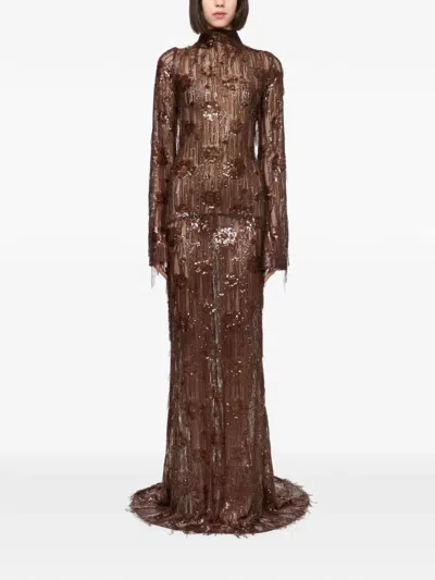 Atu Body Couture Sequin-embellished Fringed Dress In Brown