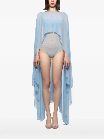 Atu Body Couture Sheer Cape-sleeve Body In Blue