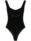 Atu Body Couture Square-neck Velvet Bodysuit In Black